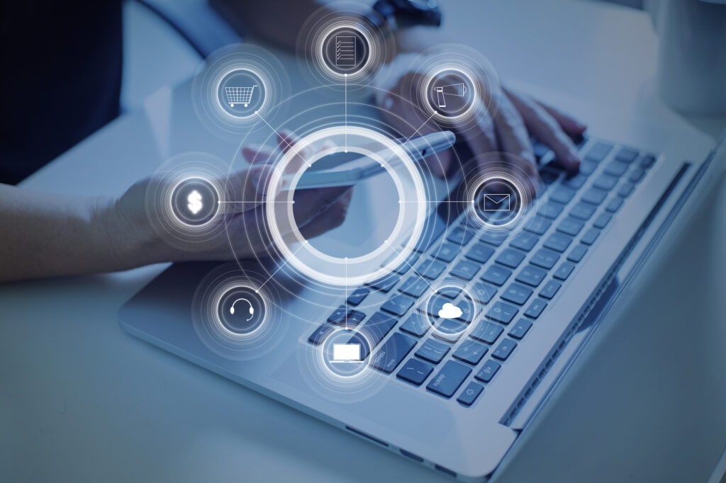 Man holding smart phone making online shopping and banking payment. Blurred background .