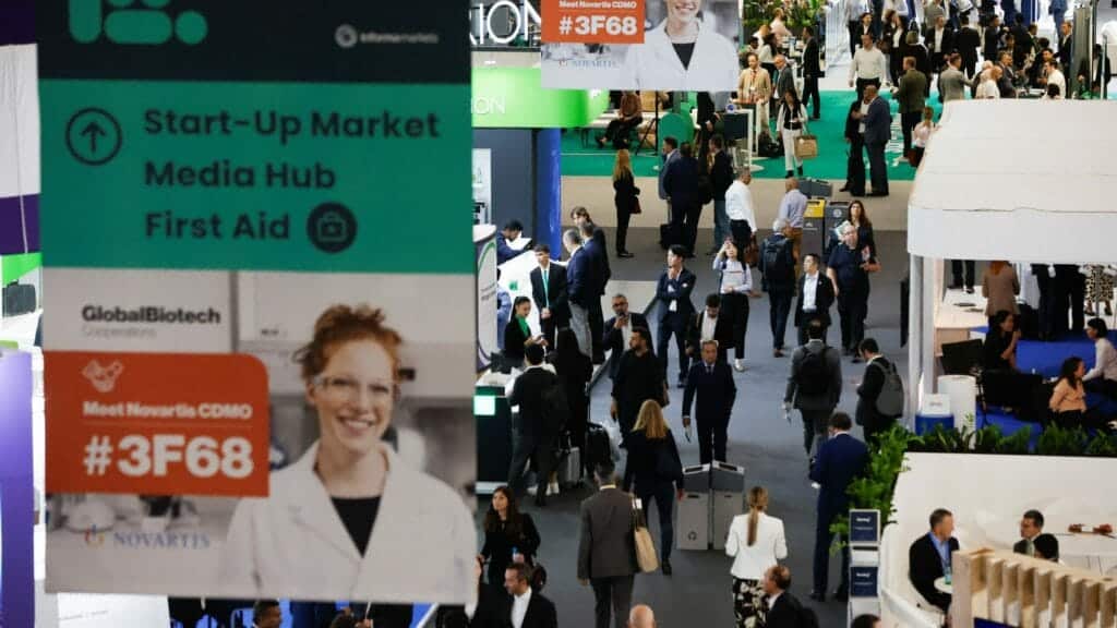 Visitors attend the Convention on Pharmaceutical Ingredients (CPHI), in Barcelona, Spain, October 24, 2023. REUTERS/Albert Gea