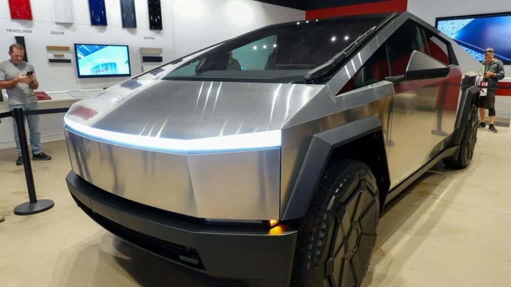 Tesla's new Cybertruck is shown on display at a Tesla store in San Diego, California, U.S., November 20, 2023.  REUTERS/Mike Blake