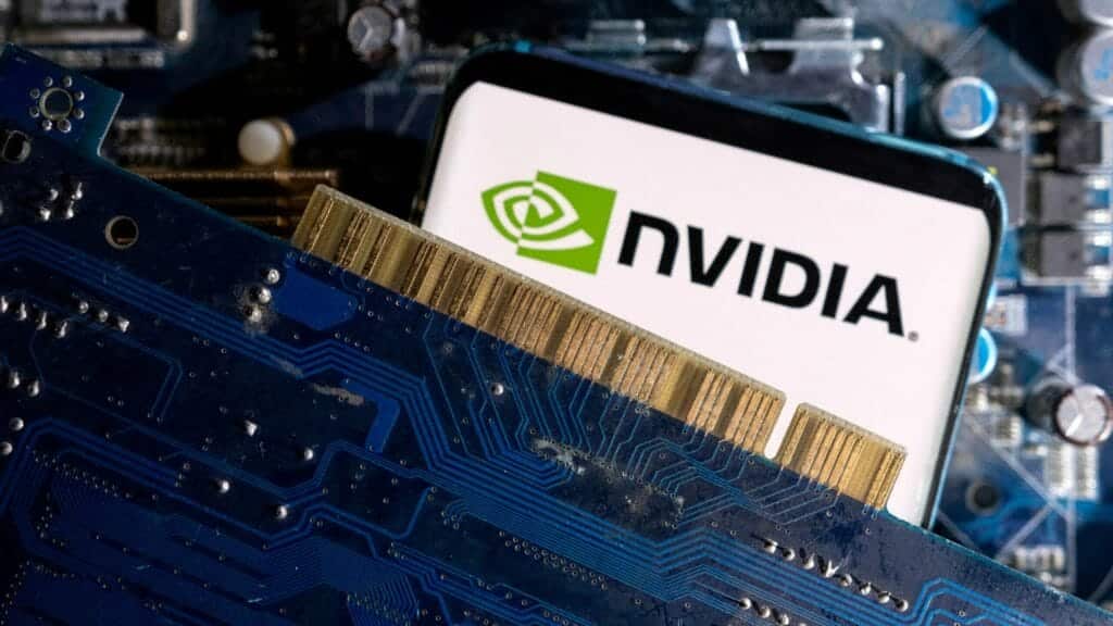 FILE PHOTO: A smartphone with a displayed NVIDIA logo is placed on a computer motherboard in this illustration taken March 6, 2023. REUTERS/Dado Ruvic/Illustration/File Photo