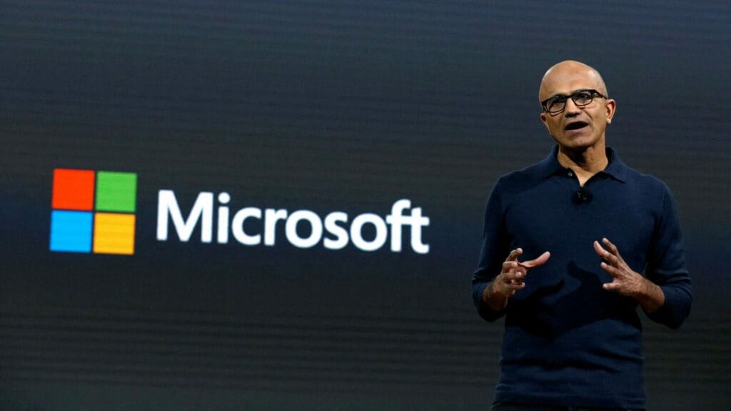 FILE PHOTO: Microsoft Chief Executive Officer (CEO) Satya Narayana Nadella speaks at a live Microsoft event in the Manhattan borough of New York City, October 26, 2016. REUTERS/Lucas Jackson/File Photo
