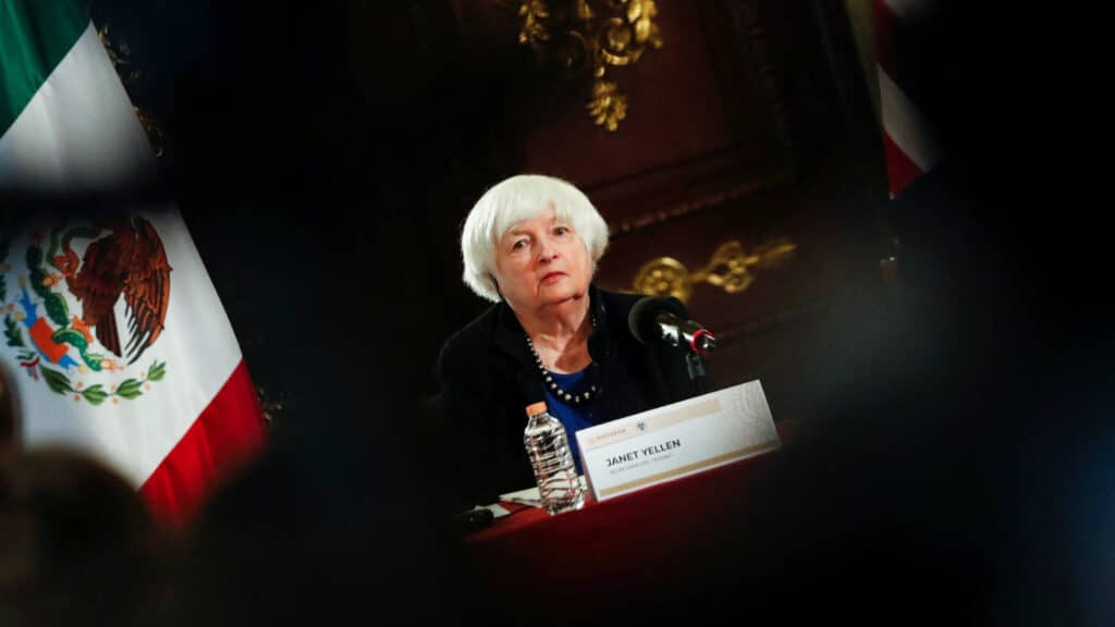 U.S. Treasury Secretary Janet Yellen attends a press conference with Mexican Finance Minister Rogelio Ramirez de la O (not pictured), in Mexico City, Mexico December 7, 2023. REUTERS/Daniel Becerril
