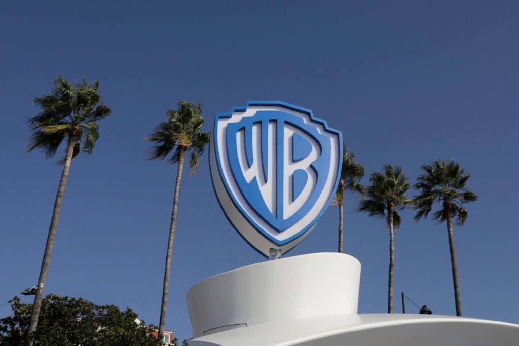 FILE PHOTO: The Warner Bros logo is seen during the annual MIPCOM television programme market in Cannes, France, October 14, 2019. REUTERS/Eric Gaillard/File Photo