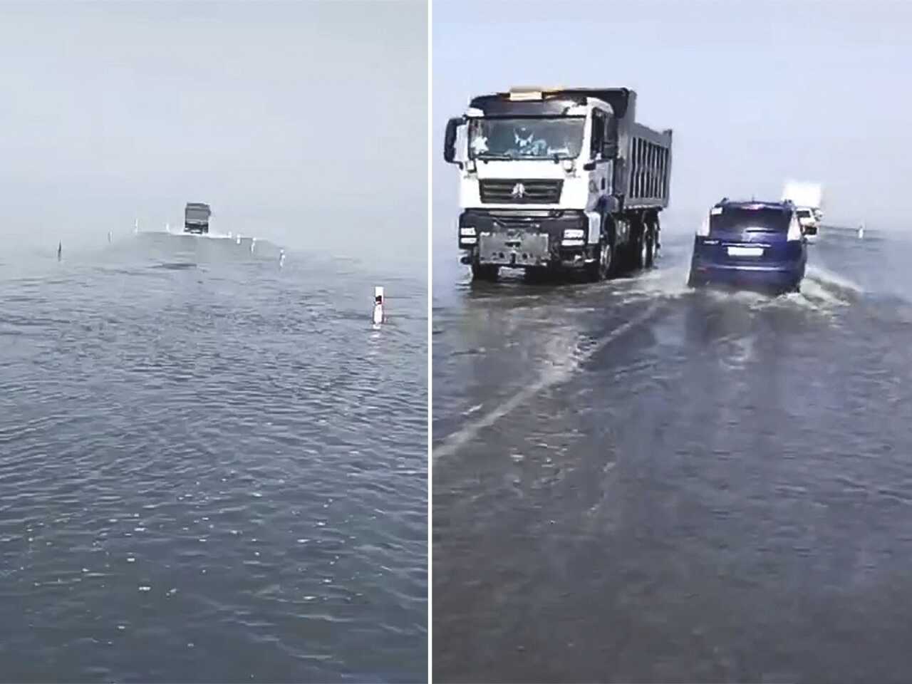 Видео, как река Тобол затопила трассу опубликовал «КазАвтоЖол»