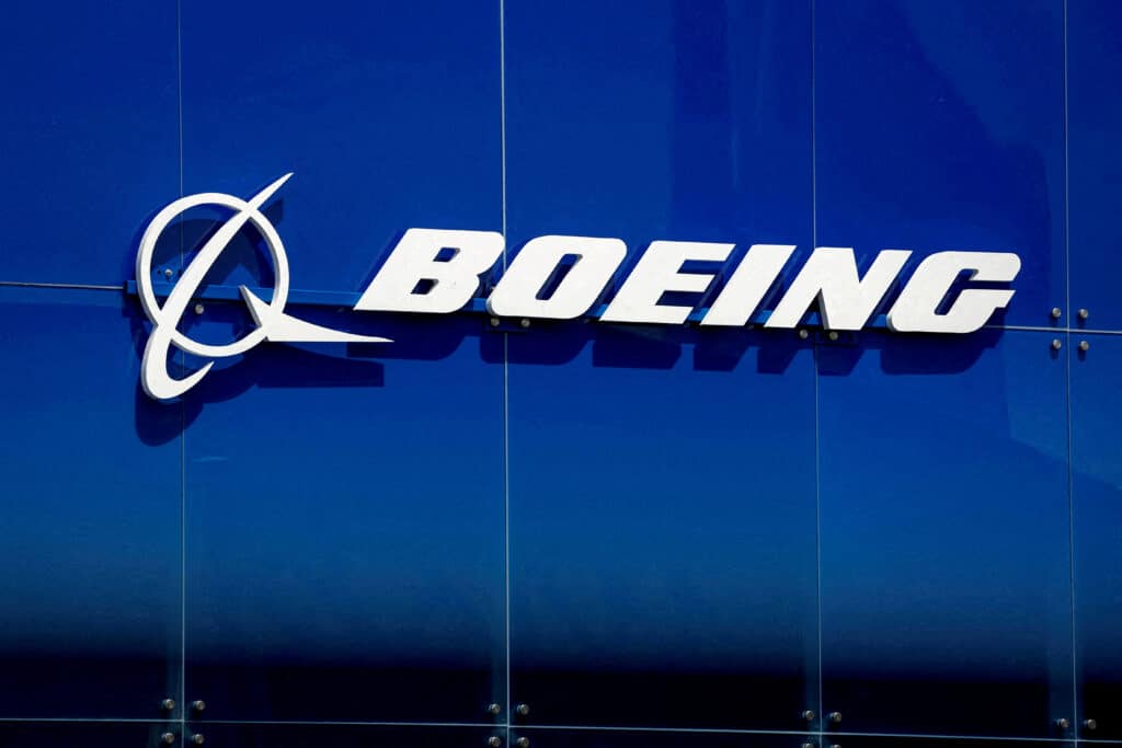 FILE PHOTO: FILE PHOTO: Boeing logo in France. Photo taken on June 18, 2023. REUTERS/Benoit Tessier/File Photo/File Photo