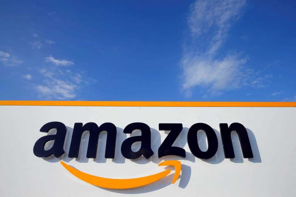 FILE PHOTO: The logo of Amazon is seen at the company logistics centre in Boves, France, August 8, 2018. REUTERS/Pascal Rossignol/File Photo