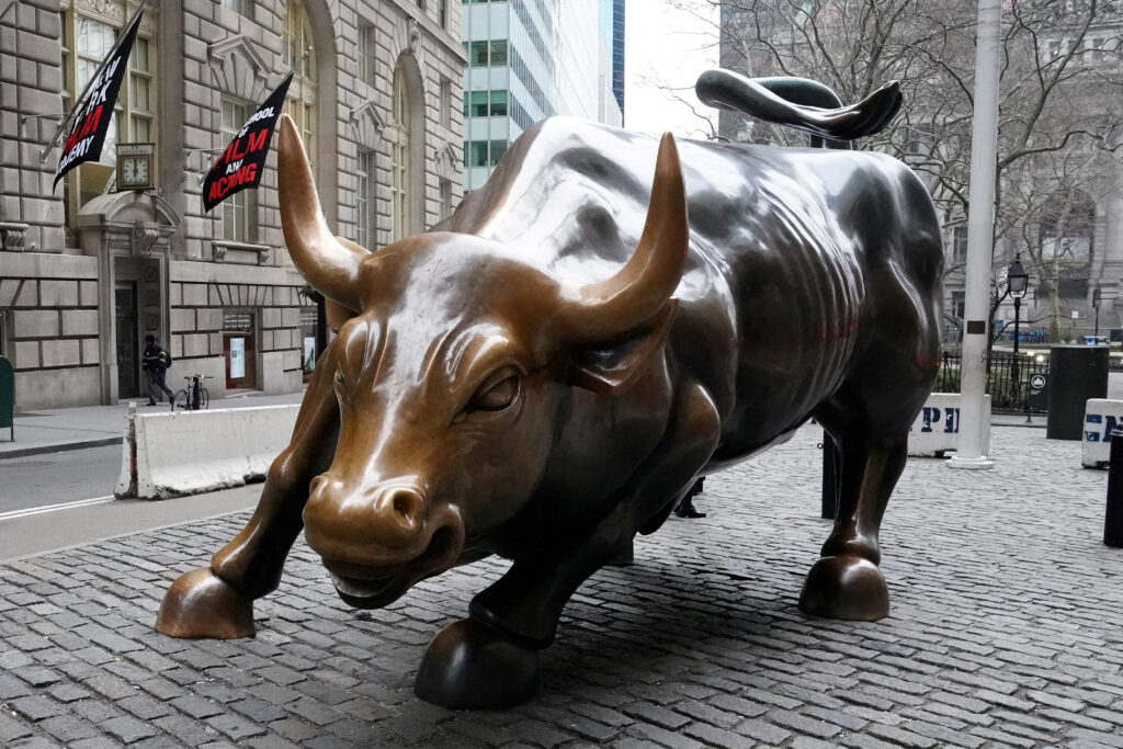 FILE PHOTO: The Charging Bull or Wall Street Bull is pictured in the Manhattan borough of New York City, New York, U.S., January 16, 2019. REUTERS/Carlo Allegri/File Photo