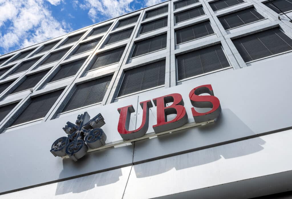 FILE PHOTO: A UBS logo is pictured on the branch of the Swiss bank in Lucerne, Switzerland, June 14, 2024.  REUTERS/Denis Balibouse/File Photo