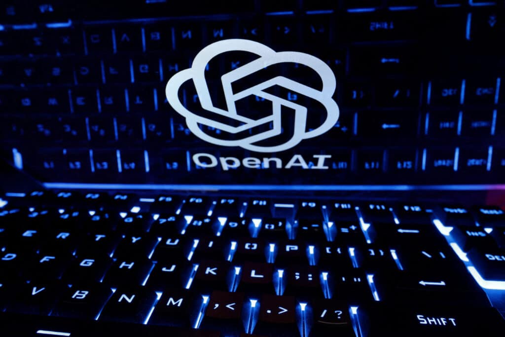 FILE PHOTO: A keyboard is placed in front of a displayed OpenAI logo in this illustration taken February 21, 2023. REUTERS/Dado Ruvic/Illustration/File Photo