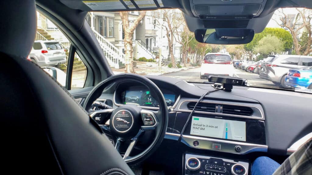 A Waymo rider-only robotaxi is seen during a test ride in San Francisco, California, U.S., December 9, 2022. REUTERS/Paresh Dave
