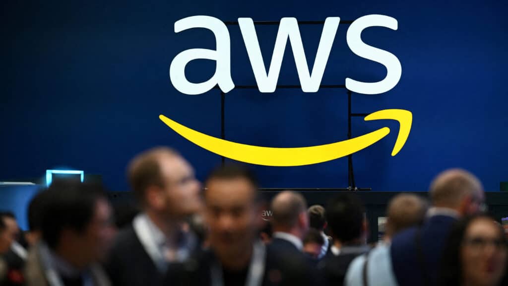 FILE PHOTO: An Amazon Web Services (AWS) logo is pictured during a trade fair in Hannover Messe, in Hanover, Germany, April 22, 2024.  REUTERS/Annegret Hilse/File Photo