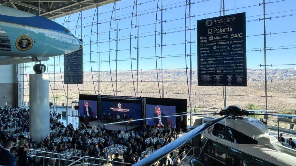 Palantir CEO Alex Karp speaks on a panel at the Reagan National Defense Forum in Simi Valley, U.S., December 7, 2024. REUTERS/Joe Brock