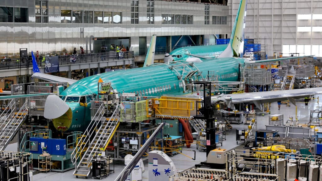 FILE PHOTO: Boeing 737 MAX aircraft are assembled at the company’s plant in Renton, Washington, U.S. June 25, 2024. Jennifer Buchanan/Pool via REUTERS/File Photo