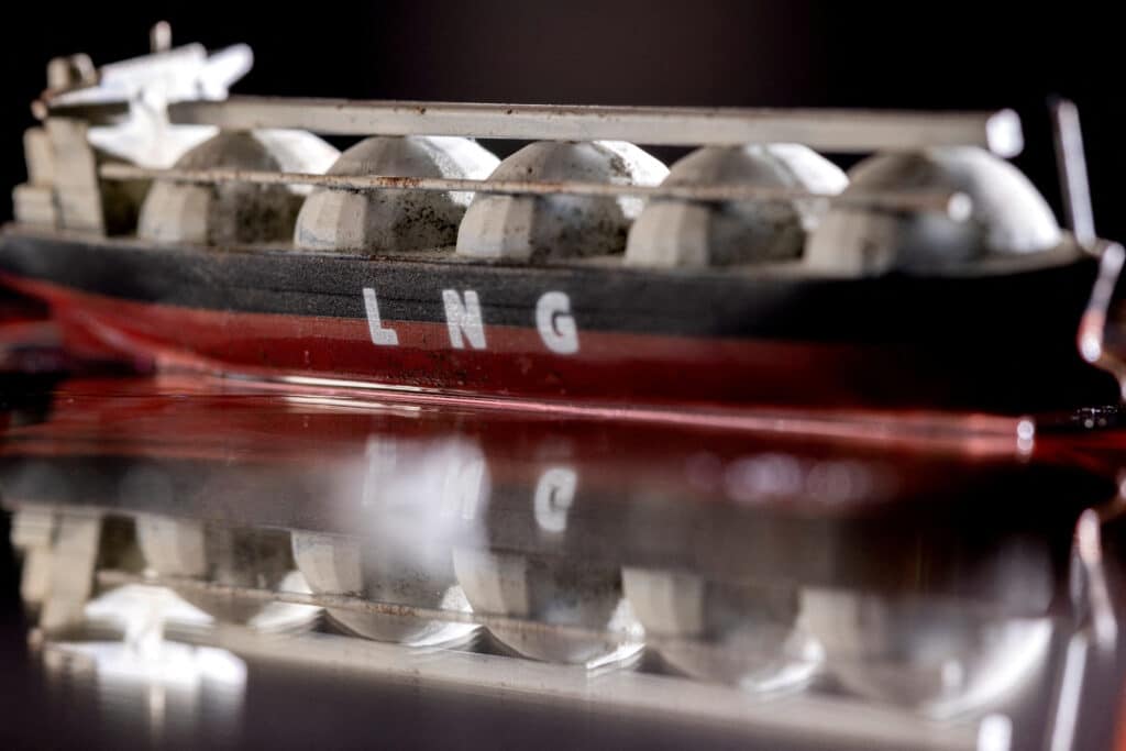 FILE PHOTO: Model of LNG tanker is seen in this illustration taken May 19, 2022. REUTERS/Dado Ruvic/Illustration/File Photo