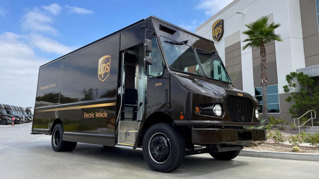 FILE PHOTO: United Parcel Service's (UPS) newly launched electric delivery truck is seen in Compton, California, U.S., September 13, 2023. REUTERS/Lisa Baertlein/File Photo