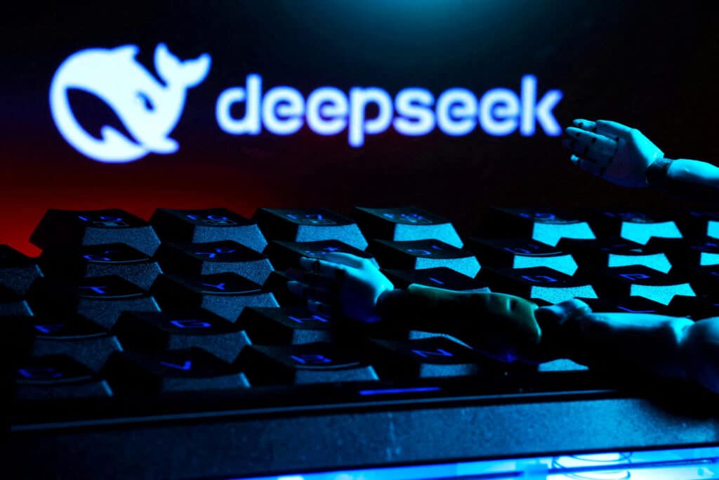 FILE PHOTO: The deepseek logo, a keyboard, and robot hands are seen in this illustration taken January 27, 2025. REUTERS/Dado Ruvic/Illustration/File Photo