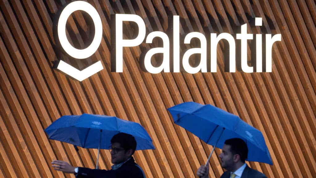 FILE PHOTO: The logo of U.S. software company Palantir Technologies is seen in Davos, Switzerland, May 22, 2022. Picture taken May 22, 2022.   REUTERS/Arnd Wiegmann/File Photo