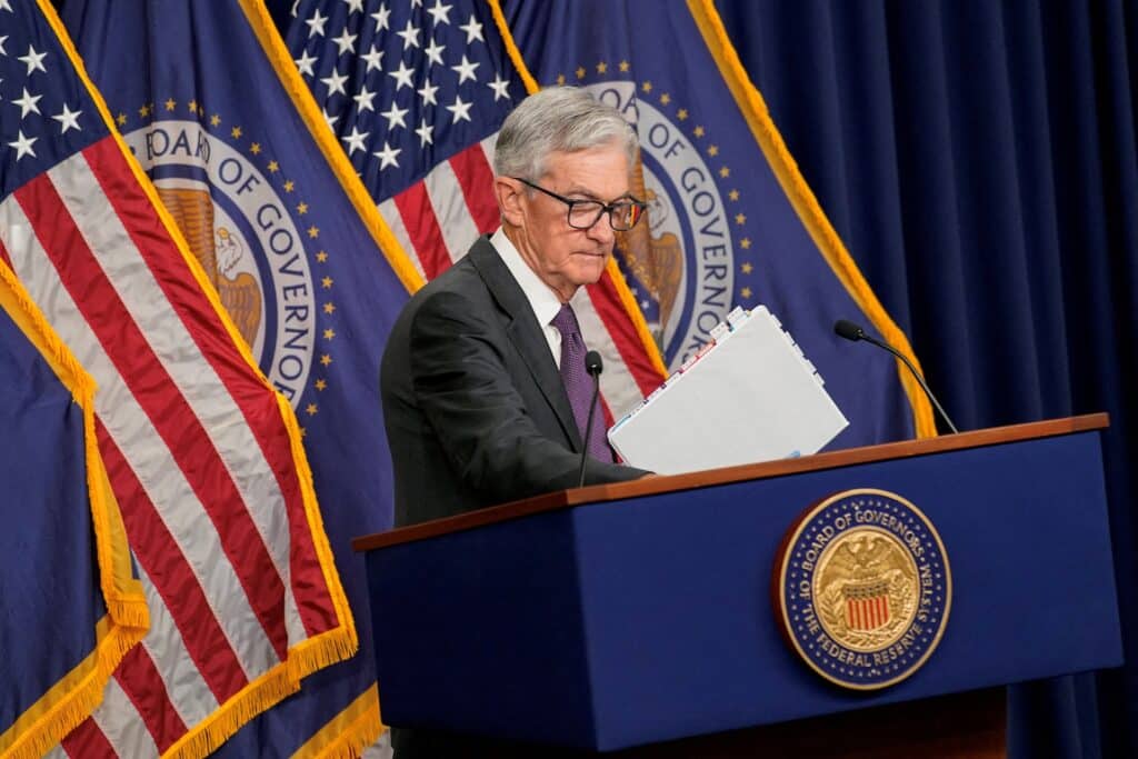 FILE PHOTO: U.S. Federal Reserve Chair Jerome Powell attends a press conference, following a two-day meeting of the Federal Open Market Committee on interest rate policy, in Washington, D.C., U.S., March 19, 2025. REUTERS/Nathan Howard/File Photo