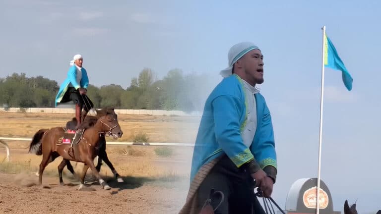 Kazakh rider sets record by galloping two horses at once