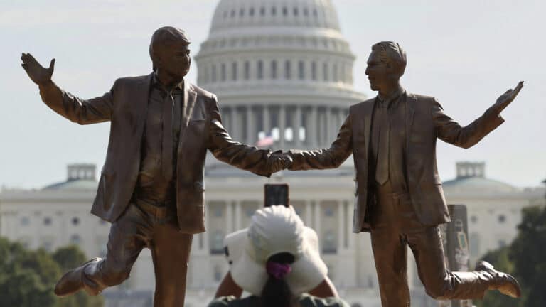 Satirical Trump and Epstein statue emerges in Washington