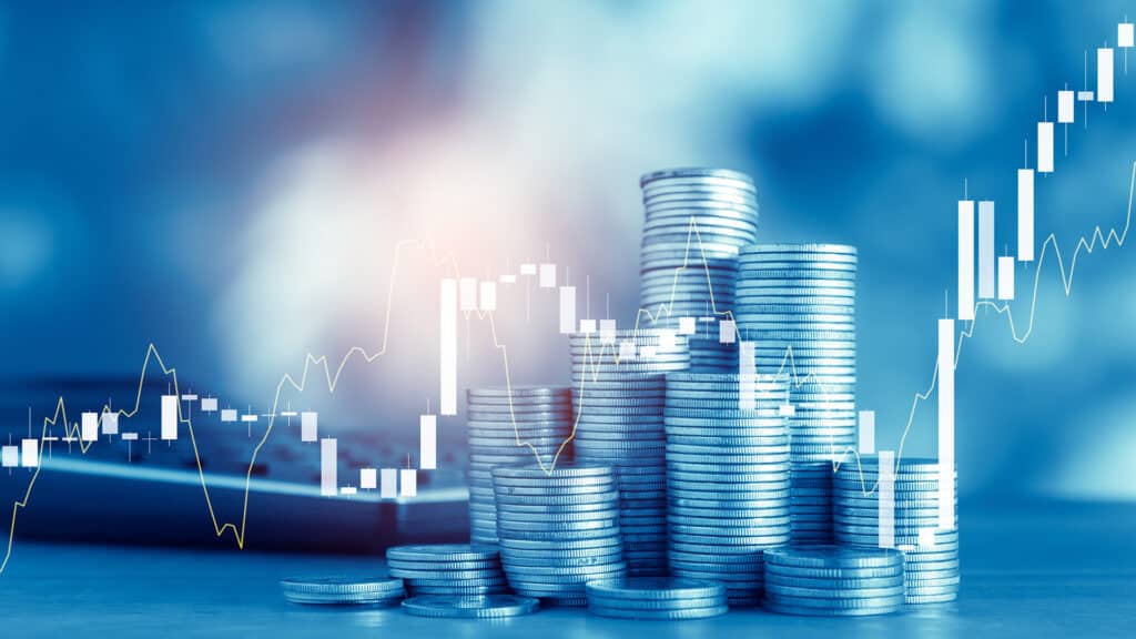 Stock market or forex trading graph and candlestick chart suitable for financial investment concept. Economy trends background for business idea and all art work design. Abstract finance background