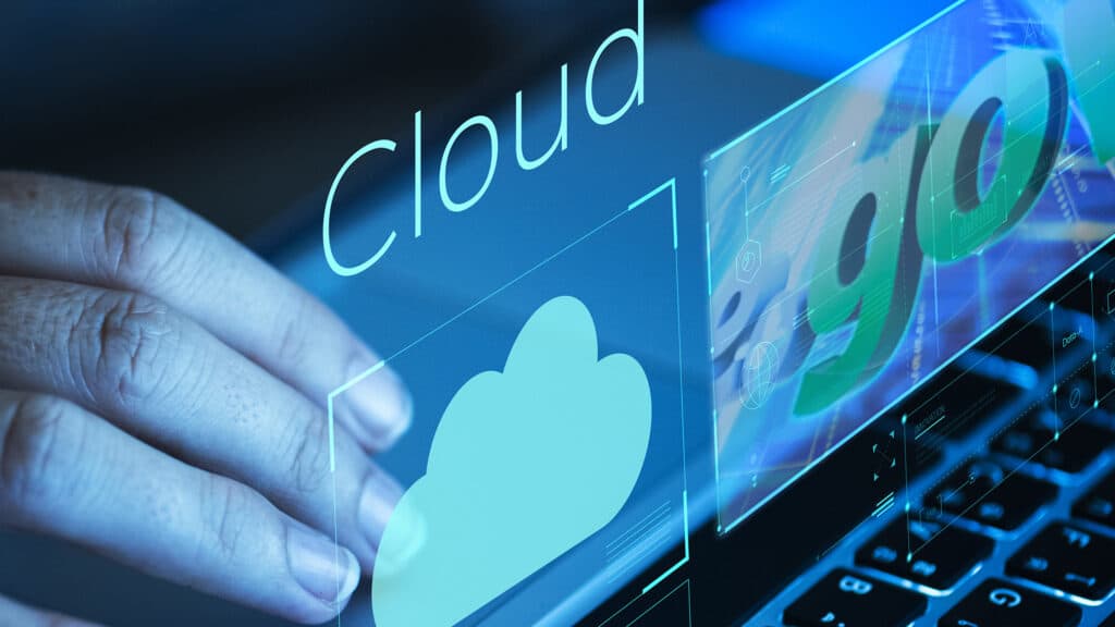 Woman scrolling on a laptop