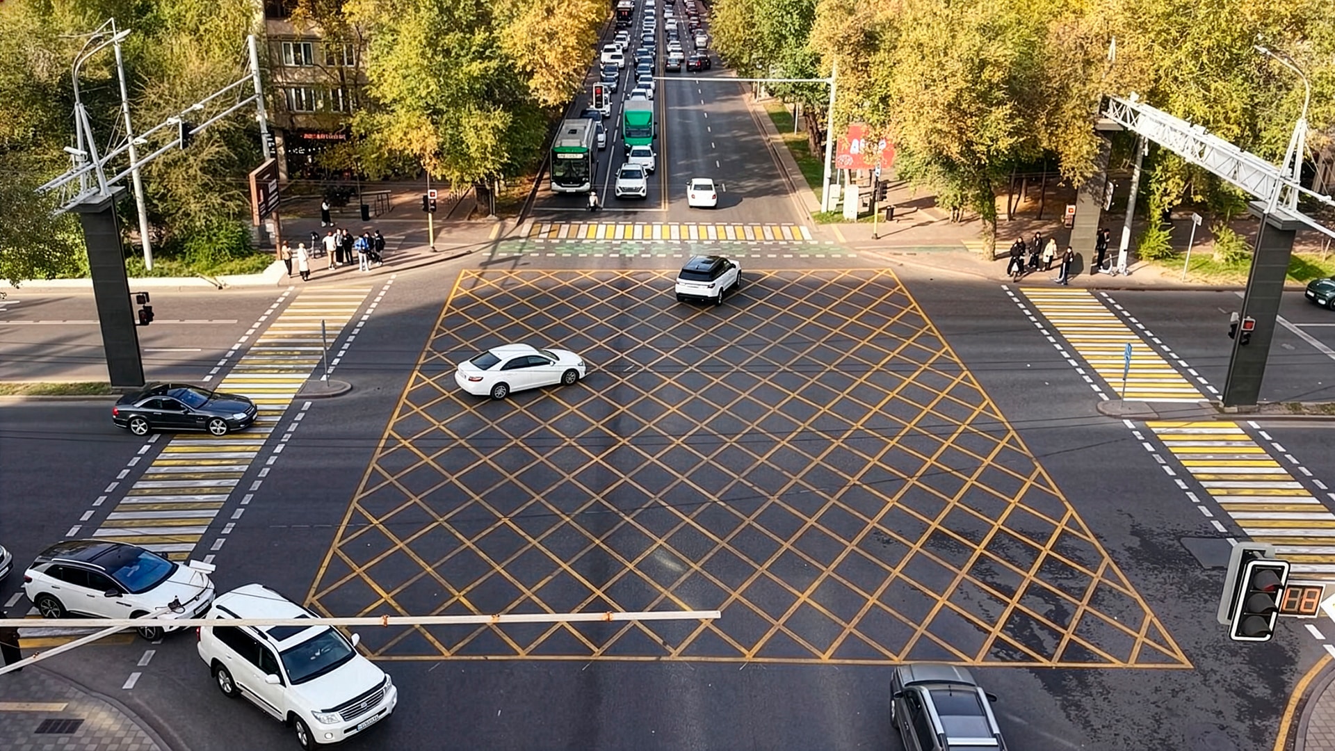 вафельная разметка 1.28, вафля на перекрестке, вафельная разметка в Алматы штраф, штрафы с камер