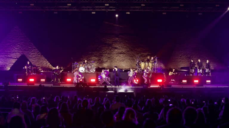 Dimash Qudaibergen performs at the foot of the Giza pyramids