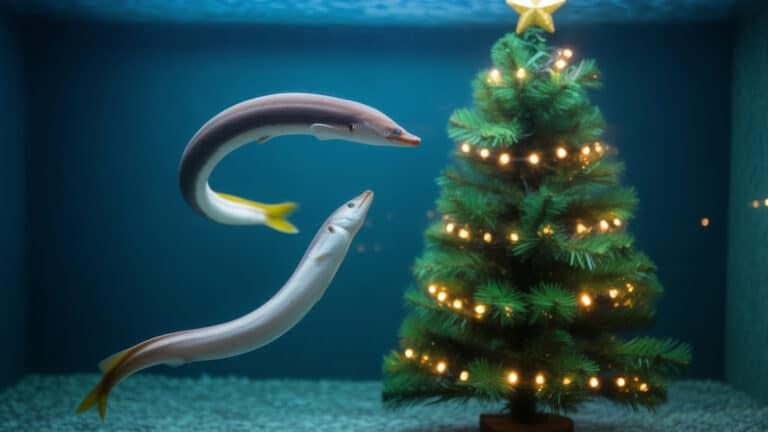 Electric eels illuminate Christmas tree at aquarium in Japan