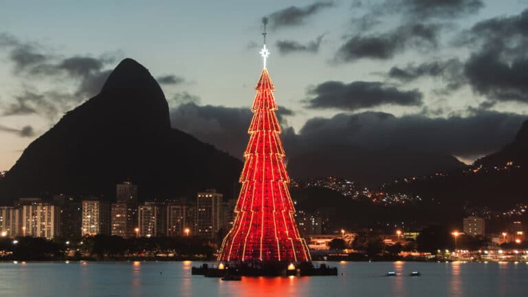 Brazil prepares for Christmas by rolling out its iconic floating tree in Rio