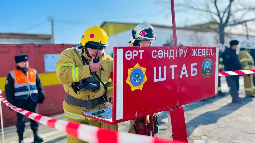 Полиция департаментінің патрульдік көліктері мен өрт сөндіру техникасы микроучаскелерді аралап жүр / Фото: ТЖМ, бильд-редактор: Дастан Шанай