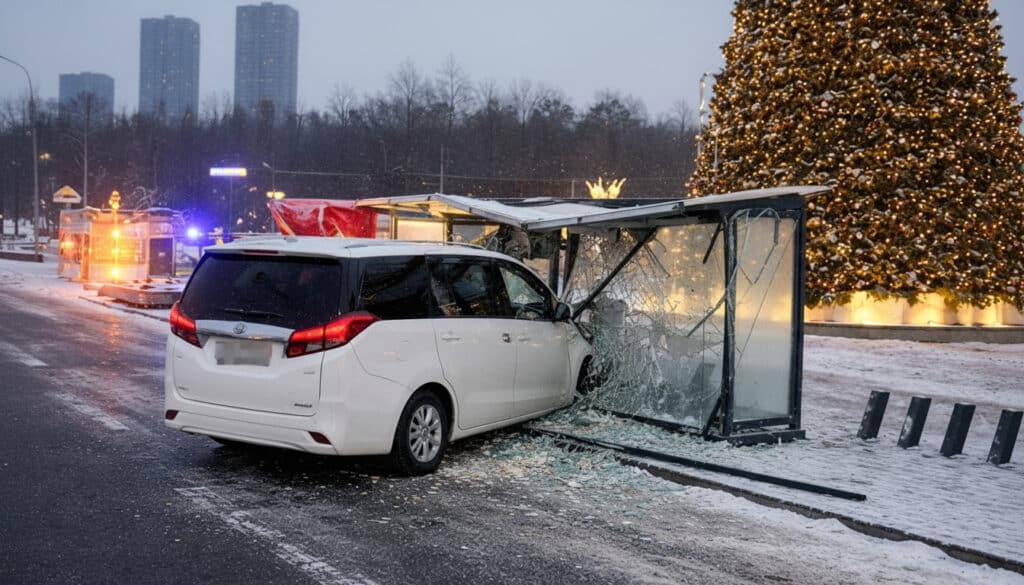 Астанада минивэн жүргізушісі автобус аялдамасын қиратты