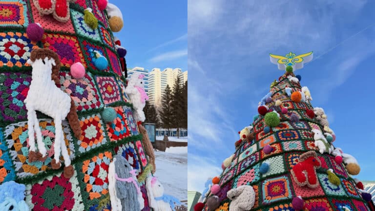 Необычную елку из пряжи в Астане активно обсуждают в Сети